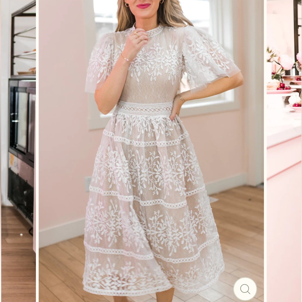 Ivy City Co White Lace Midi Dress - Picture 4 of 11
